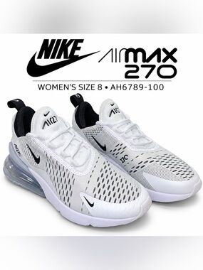 Nike Air Max 270 White Black Women’s Size 8 AH6789-100 NWOB